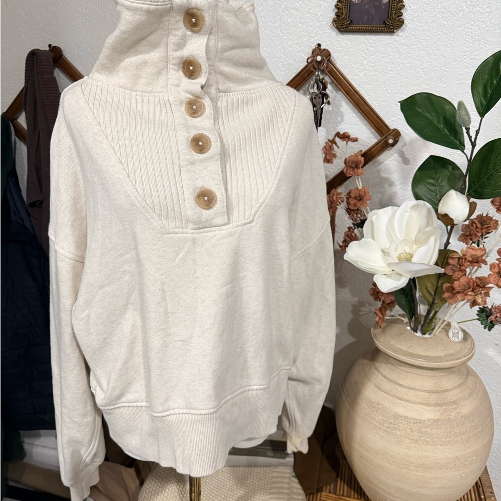 Aerie Cream Cowl Neck Sweater with Buttons